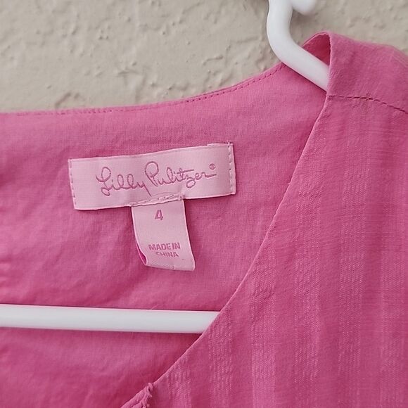 Lilly Pulitzer womens 4 pink sleeveless blouse top buttons ruffles gingham print - Picture 2 of 6